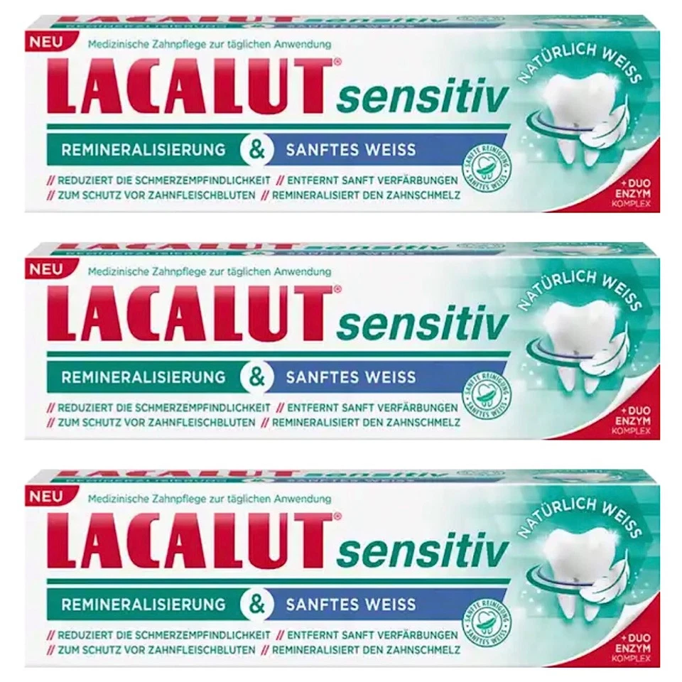 ✅ Lacalut Zahncreme Sensitiv Revitalisierung & Sanftes Weiss Zahnpasta 3x 75ml ✅
