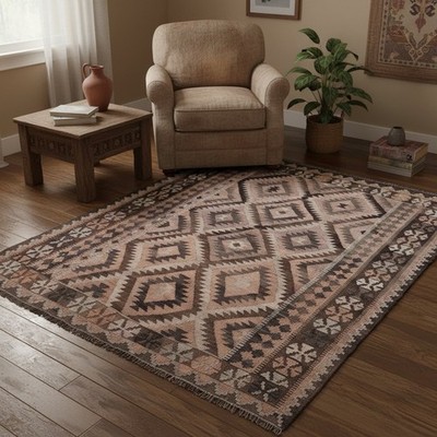 Vintage Afghan Flat Weave Kilim Rug Turkish Style Wool Geometric Bedroom Rug