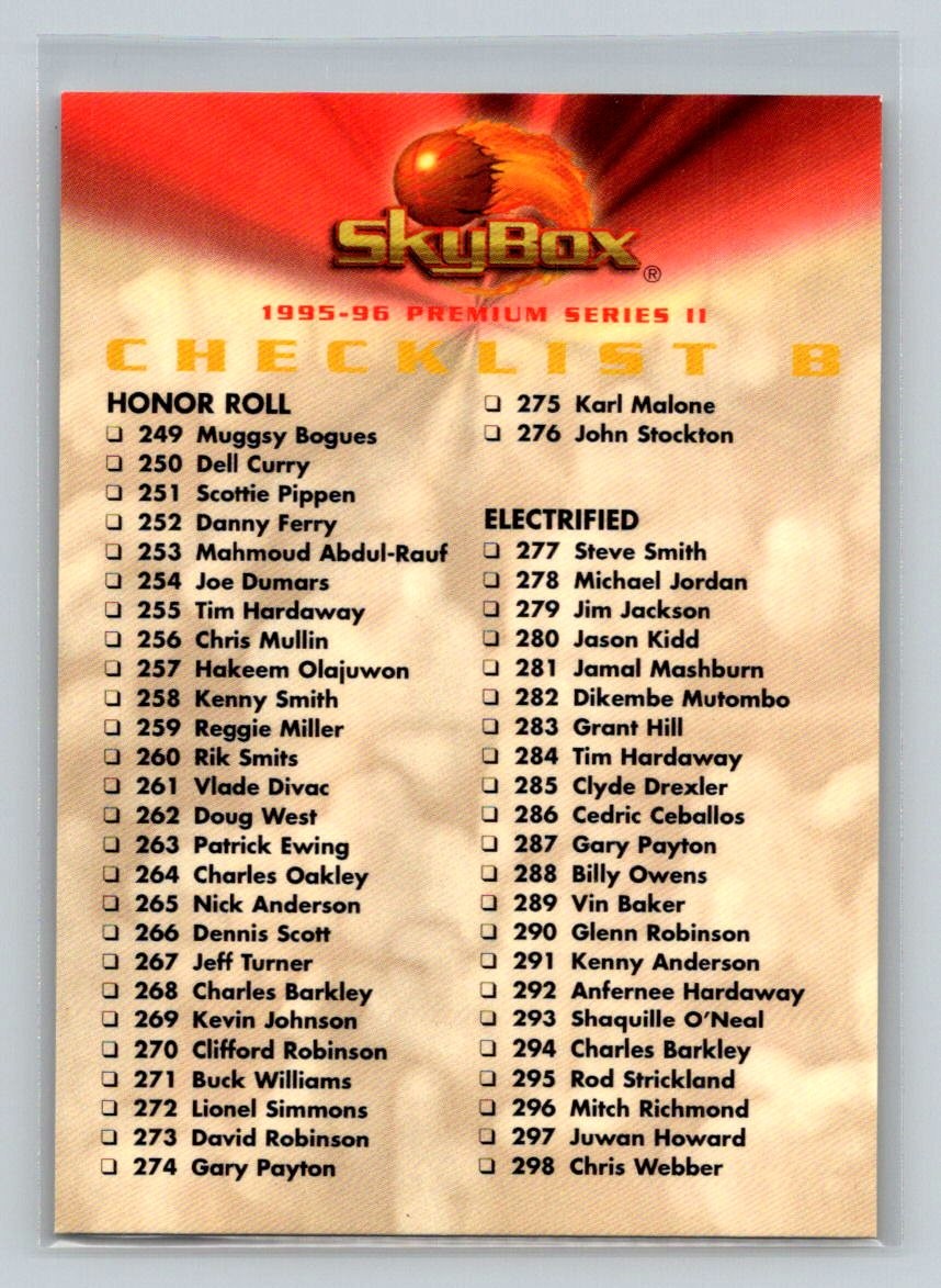 1995-96 SkyBox Premium #300 Checklist B: 249-300 and Inserts