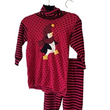 Vintage Bull Frog USA Made Girl Outfit Set Sweater & Pants Sz 6 Black Pink Strip