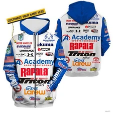 Custom Rapala Triton Boats Tournament Fishing Hoodie Pullover Zipper Sweatshirt