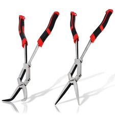 ABN Long Reach Pliers 2 Pack Straight and 45-Degree Bent Needle Nose Pliers Set