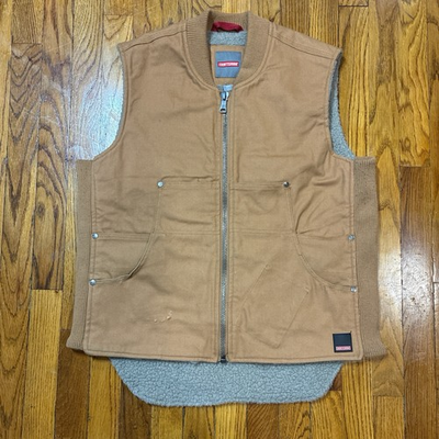 #ad Craftsman Vest Men’s Medium Tan Canvas Sherpa Full Zip $30.00