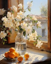 Window Flowers Paint By Numbers For Adults DIY Canvas Oil Painting No Frame