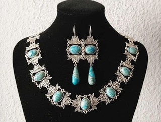 Unikat! Jugendstil Ohrringe Collier Kette Achat Tibitsilber 925 Silber NEU!