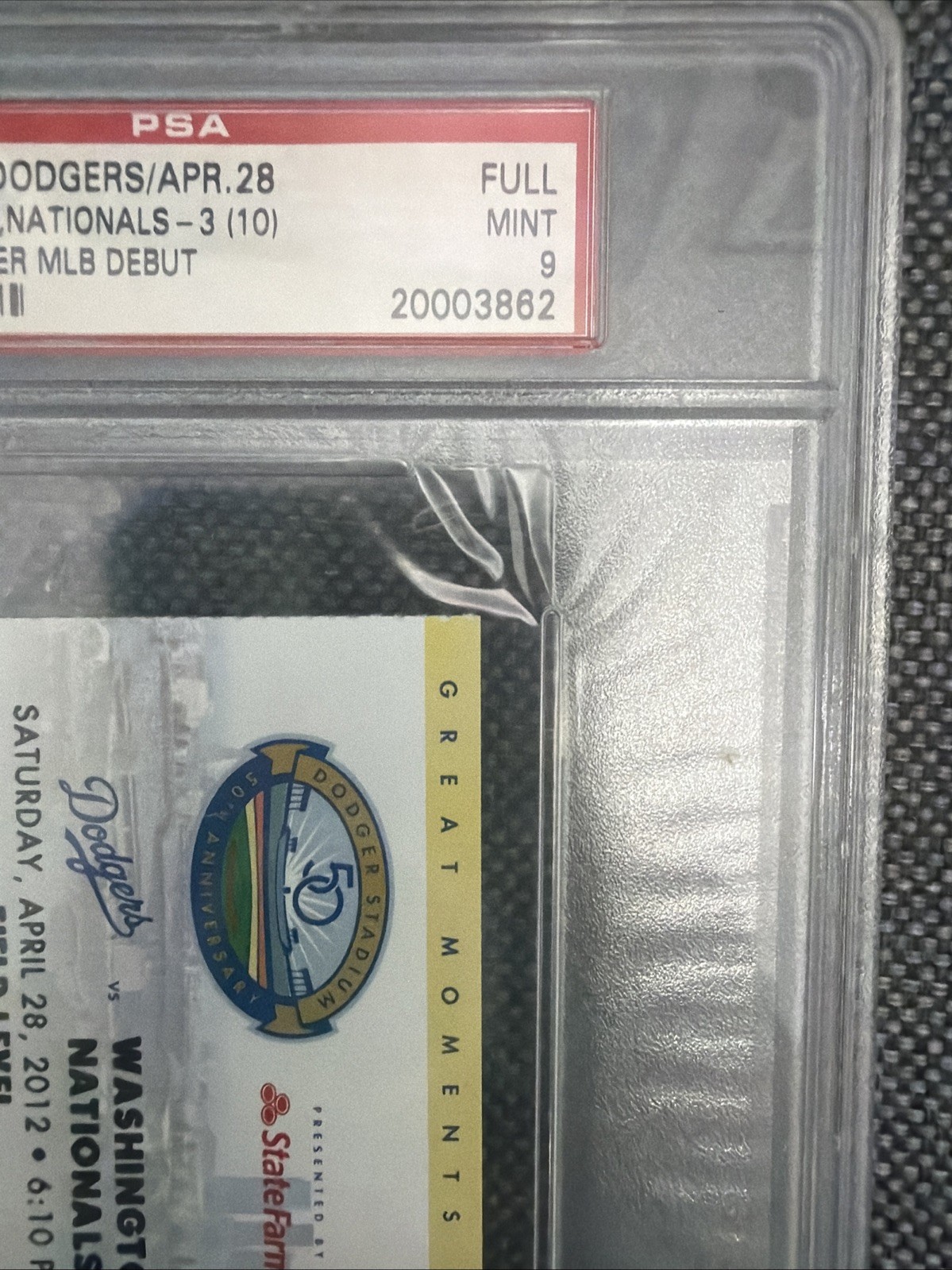 Bryce Harper 2012 MLB Debut Full Ticket PSA 9 Mint 4/28/2012. Phillies view 2