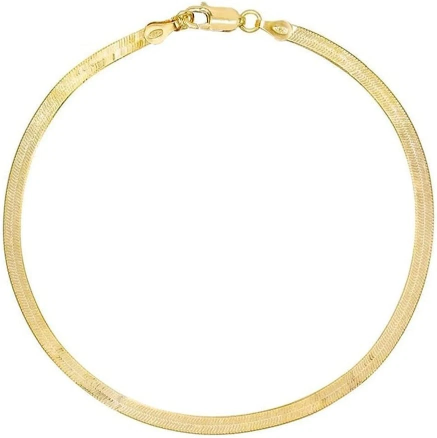 Tornozeleiras femininas de ouro 14K com corrente de espinha de peixe no tornozelo, 10" - Imagem 3 de 4