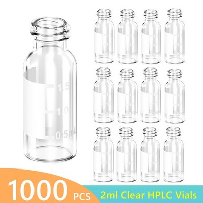 1000x 2ml Autosampler Vials 9-425 Screw Top Clear Glass Bottles+Writing Area LAB