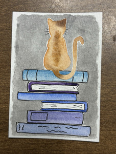 Amanda Ashley ACEO “Cat Butt on Books” Original Signed Unframed 2026