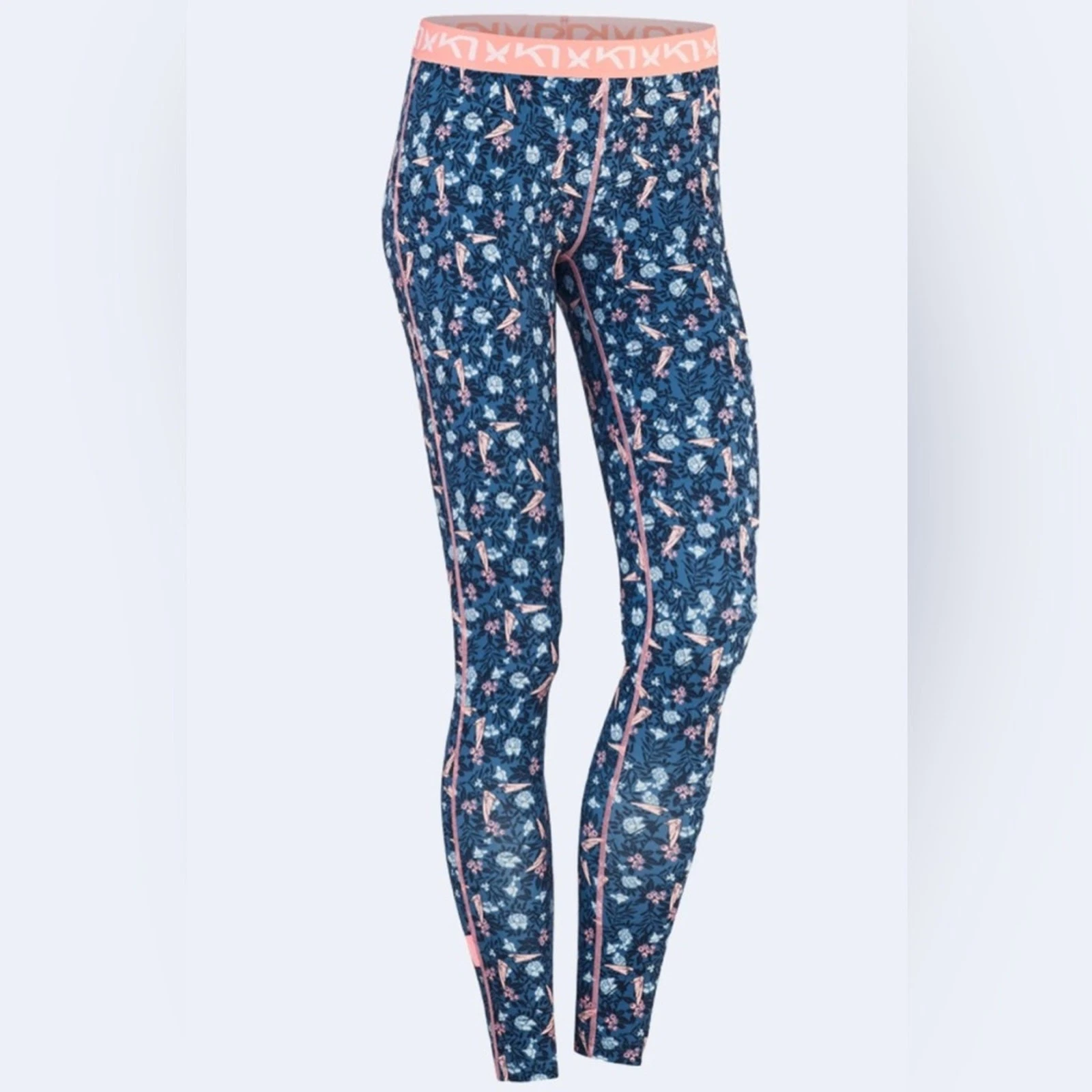 NWT Kari Traa Fryd Baselayer Legging Pants Navy Blue Floral Women's Size XS