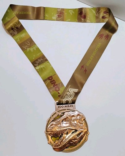 Dino-Might Challenge VCR 100 Mile Medal Dinosaur Sash Beautiful Solid T-Rex
