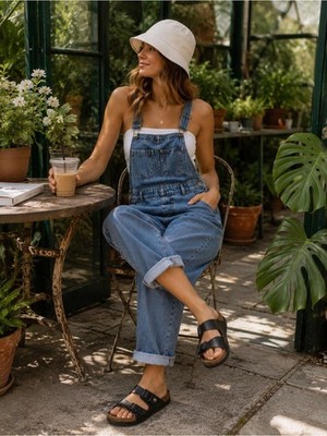 Vintage Express Bleus Denim Overalls Wide Leg Baggy Cotton Size S