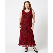 Vintage Studio I Maxi Dress size 18W Red Black Paisley Ruffle Hem Evening