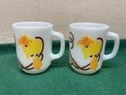 Vintage  Anchor Hocking COCKATOO Milk Glass D Handle Coffee Mug