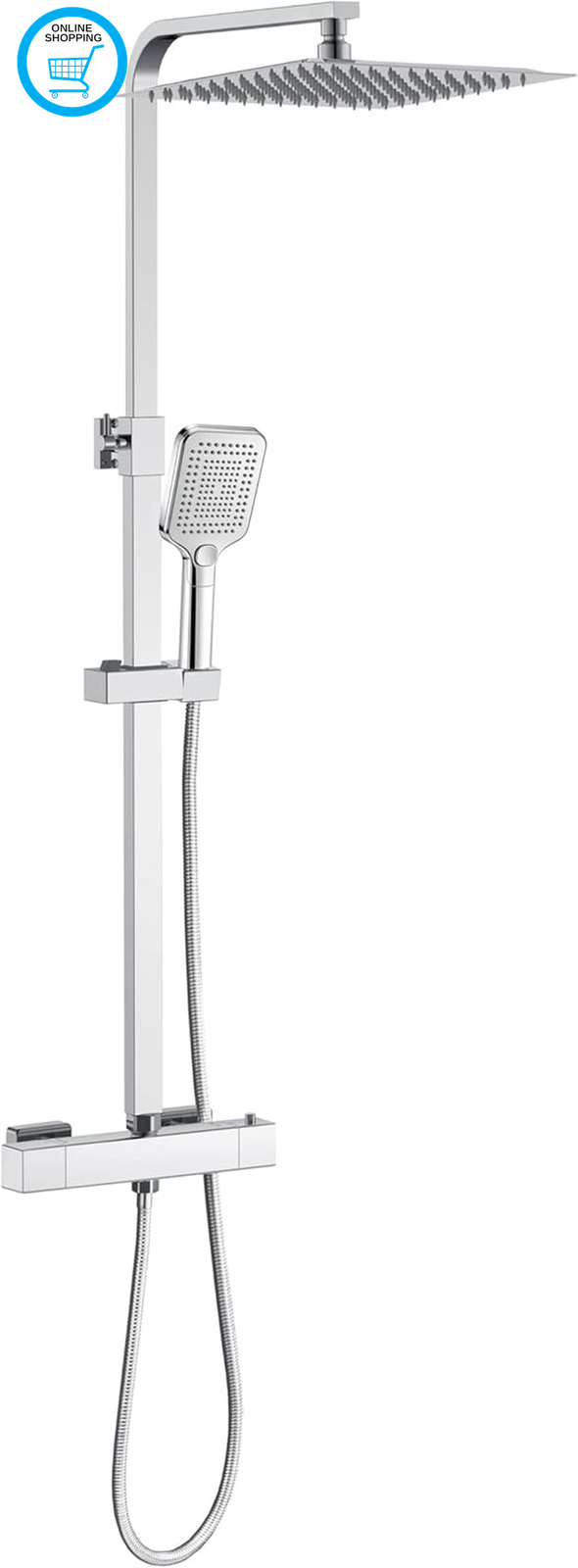Thermostatic Bar Shower Mixer Set with 12"" Rainfall & 3-Mode Handheld – Wall Mou