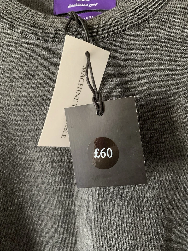 Savile Row Merino Wool Jumper Size Large 21” Pit Grey Smart Casual New Gift - Image 4 of 4