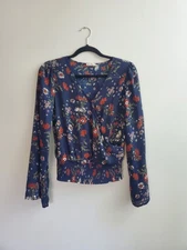 Sienna Sky Navy Blue Long Sleeve Blouse Women’s Size Medium Floral Boho Peasant