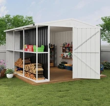 8x10FT Outdoor Storage Shed Weatherproof Lockable Garden Tool Shed w/ Shelves