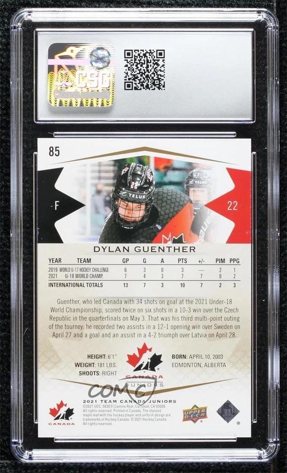 2021 Upper Deck Team Canada Juniors High Gloss /25 Dylan Guenther #85 CSG 9 Mint - Image 2 of 2