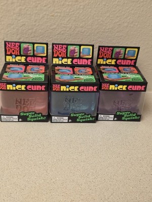 Nee Doh Nice Cube Super Solid Squish! Lot of 3 Purple Blue Pink Schylling New