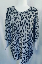Cato Sweater Womens 2X 18W 20W Black Gray Silver Fuzzy Leopard Animal Print