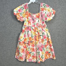 Easel Size L Bright Floral Smocked Dress Bubble Sleeves Peasant Boho Romantic