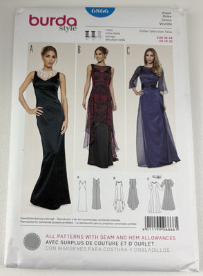 Burda 6866 Evening Gown in 3 Styles Sz 10 12 14 16 18 20 22 Sewing Pattern UC FF
