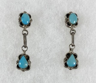 Old Pawn Navajo Sterling Silver Turquoise Dangle Earrings