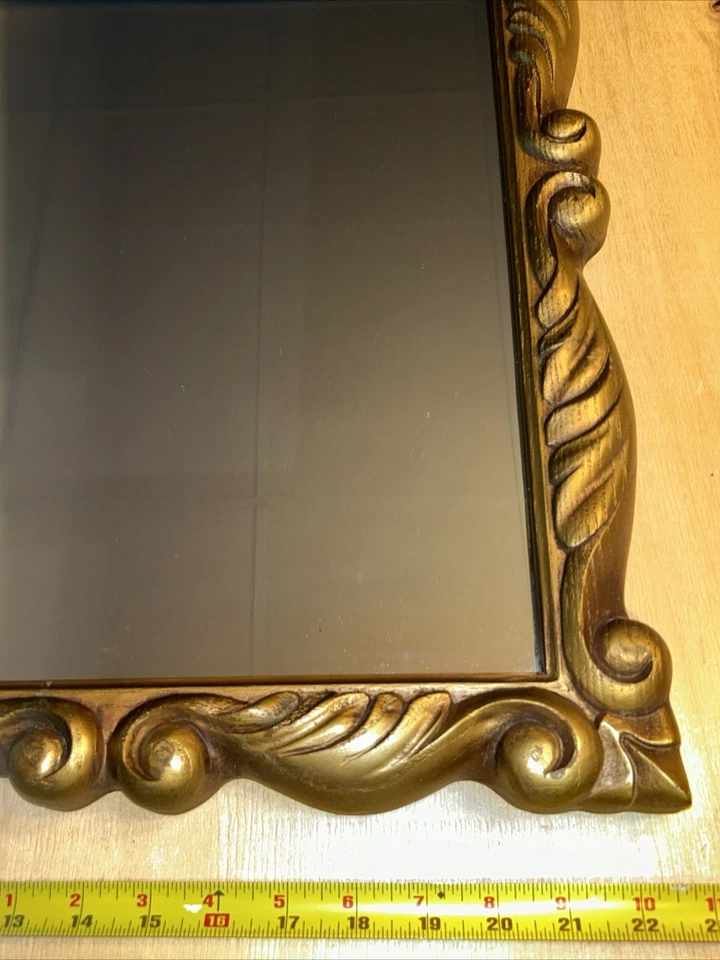 VTG MCM Syroco Style Gold Ornate Vanity LG Decor Mirror Hollywood Regency 17x23” - Image 3 of 4
