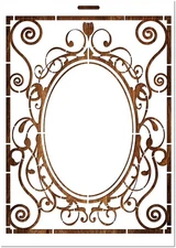 Oval Baroque Frame Boho Floral Wall Art Stencil Reusable Plastic - StencilAir