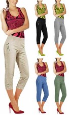 Ladies Capri Trousers Women's 3/4 Elasticated Shorts Cropped Pedal Pushers Pants