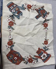 VTG 60’s MCM Linen Tea Towel Folk Art Kitchen Decor Colonial Mid Century 15”