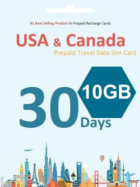 30 days 10GB USA & Canada Prepaid data SIM card 4G/LTE Anonymous Activation