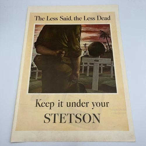 1944 Keep It Under Your Stetson Print Ad military graves less said less dead WW2
