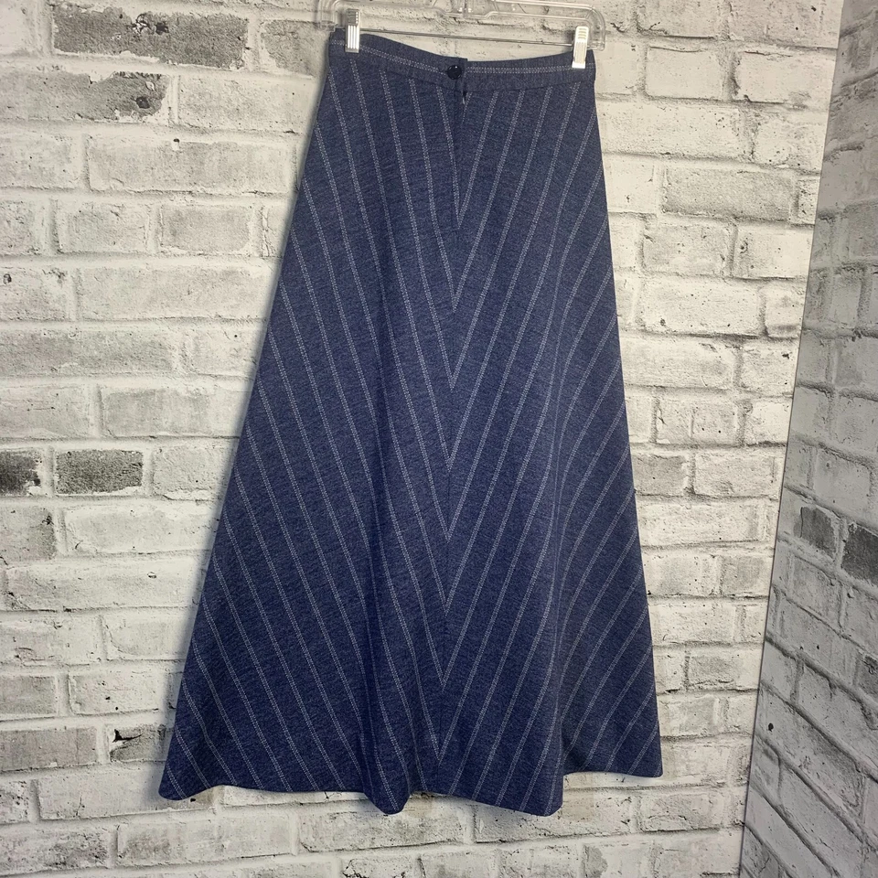 Vintage Maxi Skirt High Rise Blue Stripe Handmade Sz XS 60s 70s Boho Cottagecore - Image 4 of 4