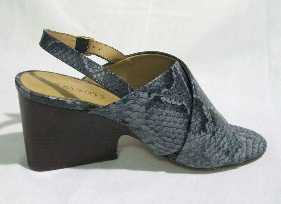 TALBOTS Women's Slingback Wedge Leather Sandals Size 9.5M Blue Snake - EXCELLENT - Image 4 of 4