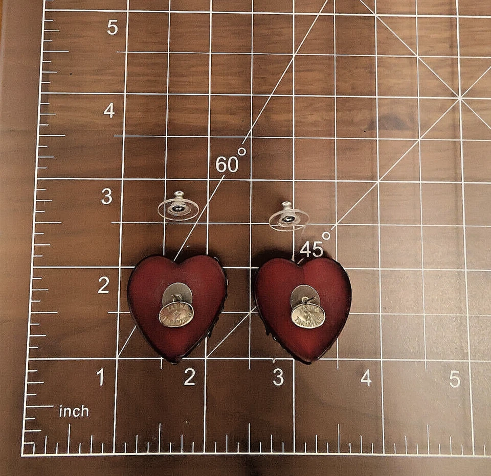 Tarina Tarantino earrings red hearts Lucite & Swarovski crystal black bow studs - Image 3 of 4