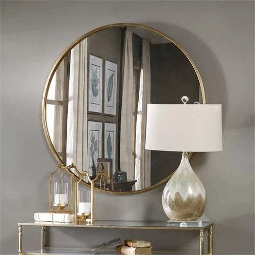 Uttermost Junius Round Contemporary Metal and MDF Wood Mirror in Gold - Picture 2 of 4