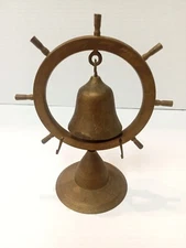 Vintage Brass Bell And Gong Nautical Ship Boat Sailor Wheel Chime Dinner India