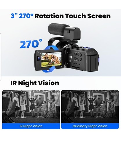 4K Video Camera Camcorder Dual Lens 56MP WiFi IR Night Vision Vlogging Camera - 第 6/7 張圖片