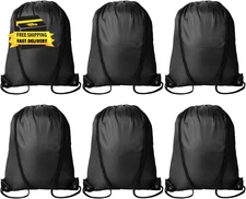 6Pcs Black Drawstring Backpacks Bulk String Bag Cinch Sack Pack Storage Knapsack