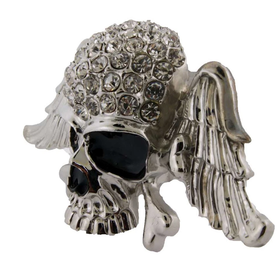 Calavera Cinturón Hebilla Hombres Mujeres Nuevo Huesos Cruzados Plata Metal Pirata Bling Estrás Foto 3 de 4
