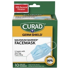 CURAD GERMSHIELD MEDICAL FACE MASK 10CT   NOT INDIVIDUALLY WRAPPED