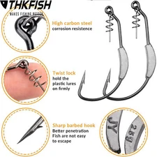 Fishing Hooks for Bass Fishing 30pcs EWG Offset Worm Hook Texas Rig Hooks 