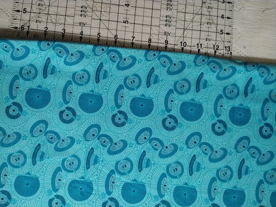 REMNANT Quilt Cotton Fabric Aqua Teal Blue Ryusui Collection RJR Fashions 8"x38" - Image 3 of 3