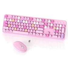 Colorful Wireless Keyboard and Mouse Combo 2.4GHz Wireless Retro Cute Round K...