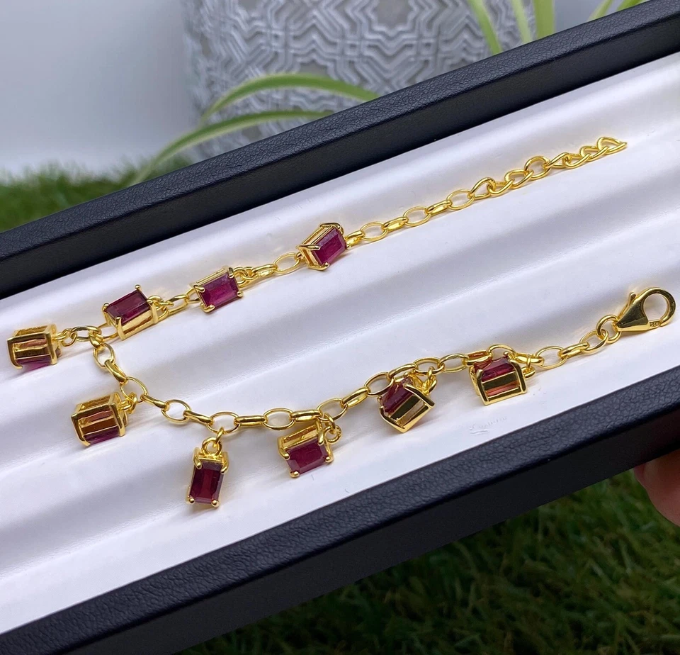 Bracelet with Natural Ruby gemstone, sterling silver 925, 6-8Inches - Image 3 of 4