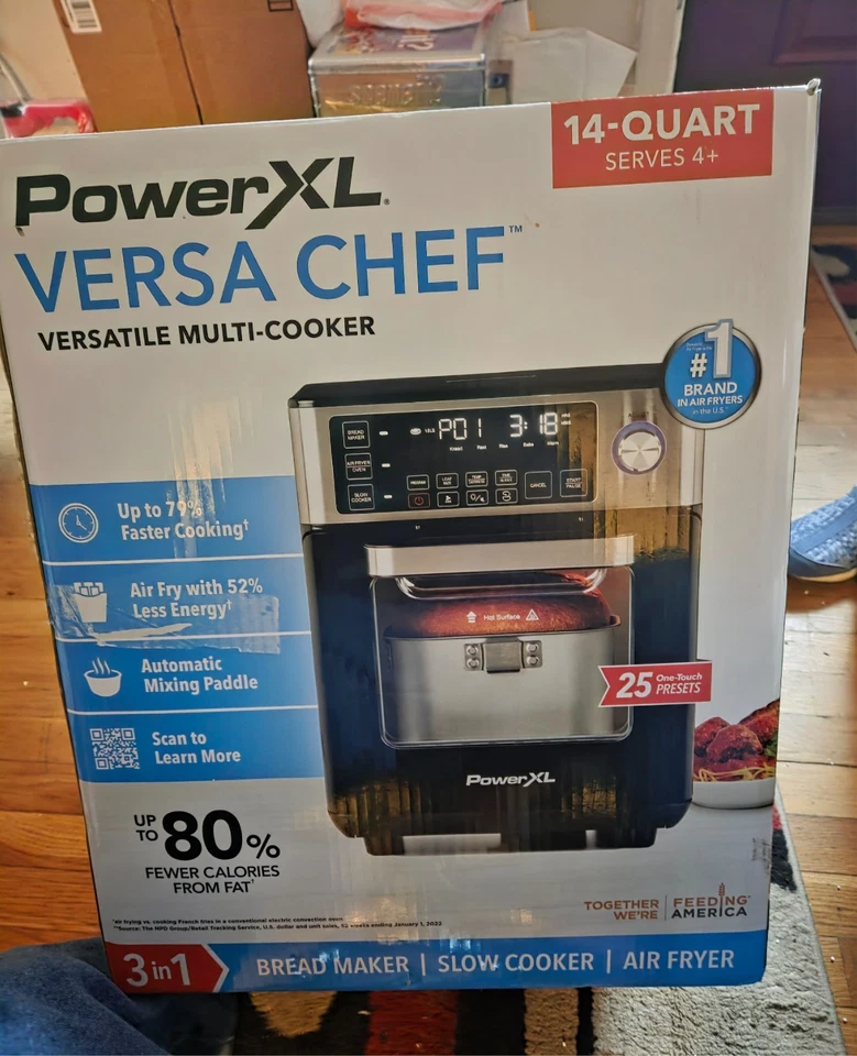PowerXL 4-in-1 Versa Chef Luft Friteuse, Backofen, Brotbackautomat & Schongarer, 25 Voreinstellungen