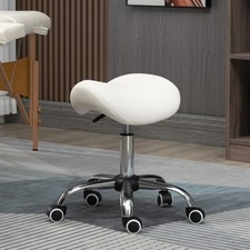 PU Leather Saddle Stool w/ Moulded Padded Seat Adjustable Height 5 Wheels