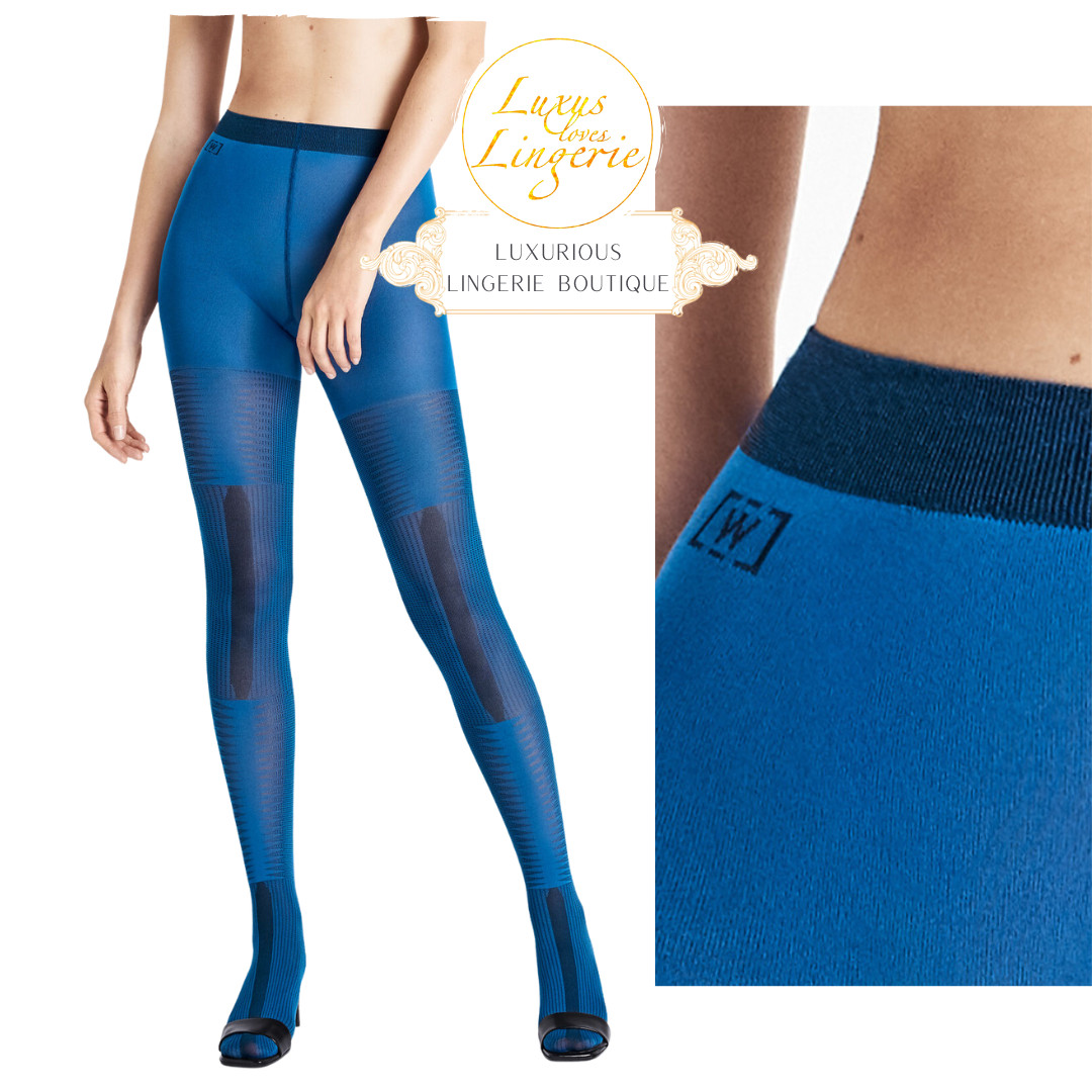 Mallas Trinity Mix De Wolford Azul Eléctrico Negro Diseño De Silueta